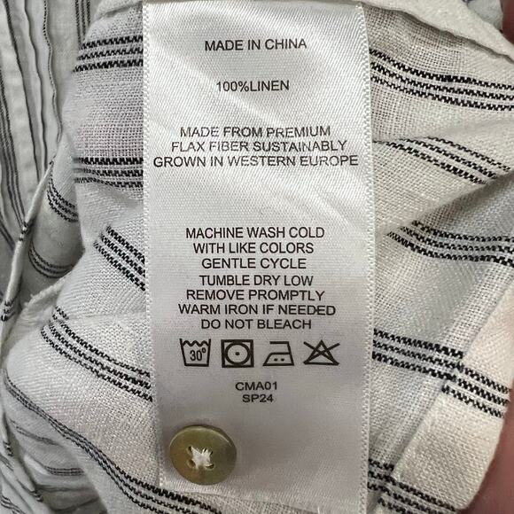 Quince Dress Small White Black Stripe Pintuck European Linen Boho Beach Pockets - Picture 14 of 15